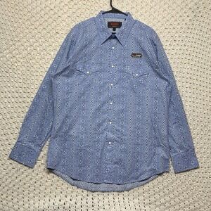 Rock & Roll Shirt Mens XL Blue Modern Fit Western Cowboy Rodeo Pearl‎ Snap Aztec